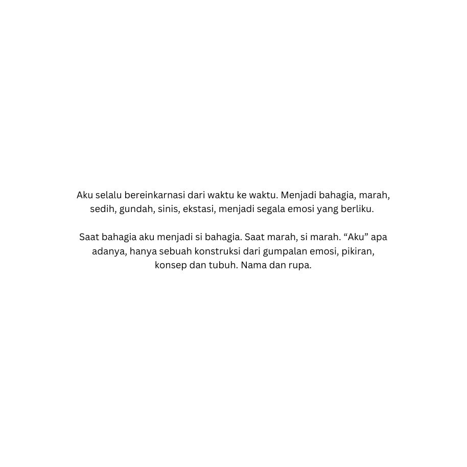 A page of text from REINKARNASI on being reborn from moment to moment
