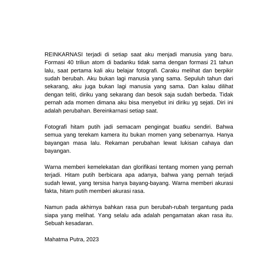 The introduction to REINKARNASI, written by Mahatma Putra in 2023